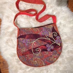 Rising Tide red funky felt tote crossbody